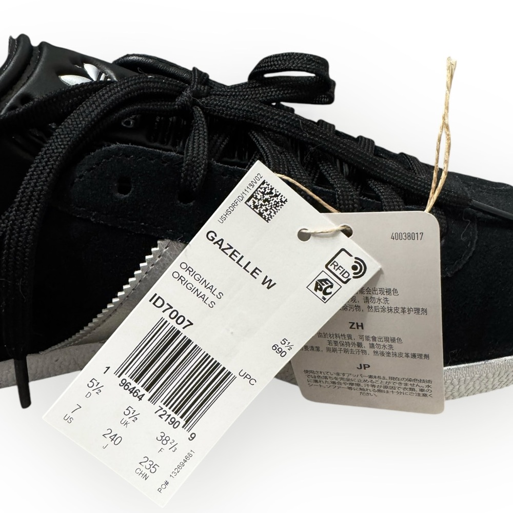ADIDAS NIB OG Gazelle Suede Shoes in Black/Metallic Silver, Size 7 - Picture 14 of 16